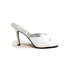 Vintage 1990s deadstock white vegan patent leather square toe polly style heels